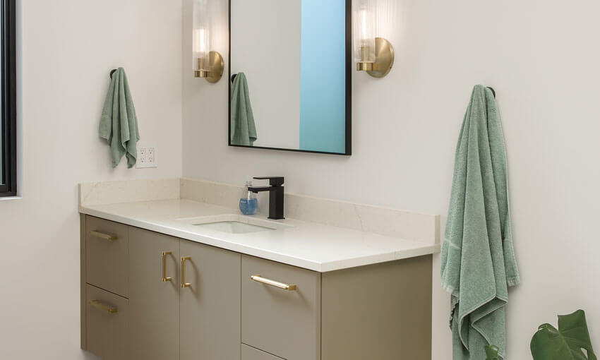 River Woodworking Slab Door Bathroom Cabinetry 1
