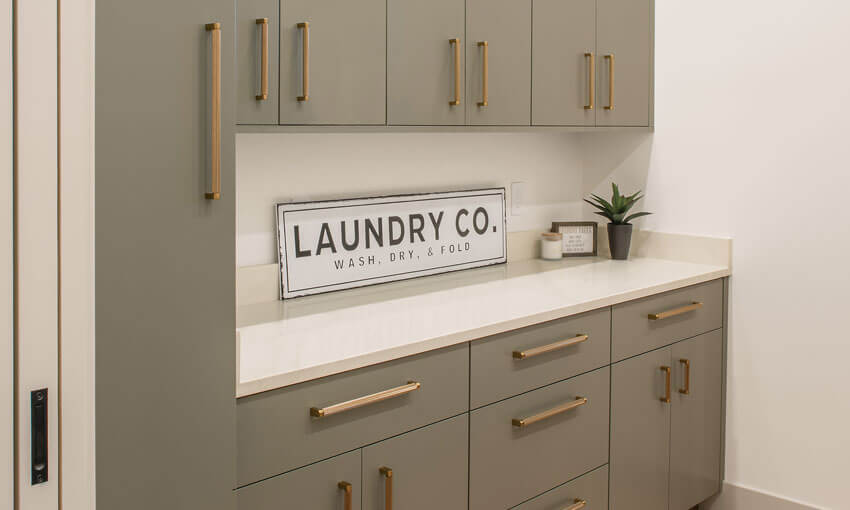River Woodworking Clean Contemporary Slab Door Laundry Room Cabinetry 1